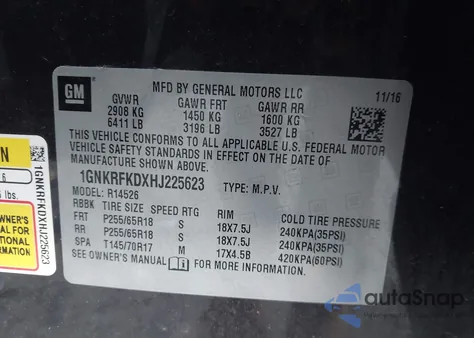 2017 Chevrolet Traverse Ls z USA, uszkodzony, nr VIN 1GNKRFKDXHJ225623